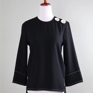 Zara Black Blouse with White Button Accents